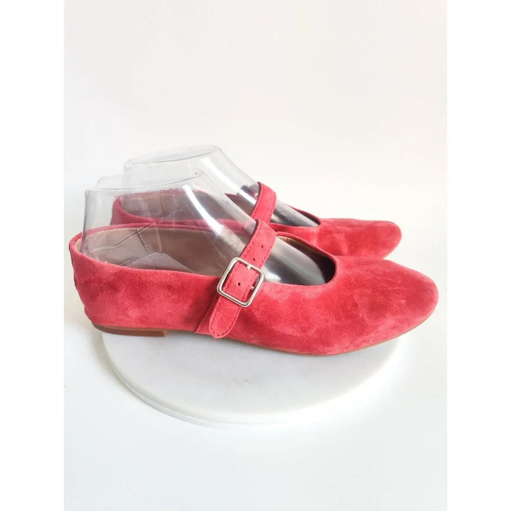 New Steve Madden Flats 6.5 Mary Jane Red Suede Dreaming Buckle Strap Academia